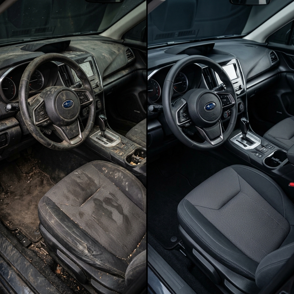 Before and after interior detailing transformation